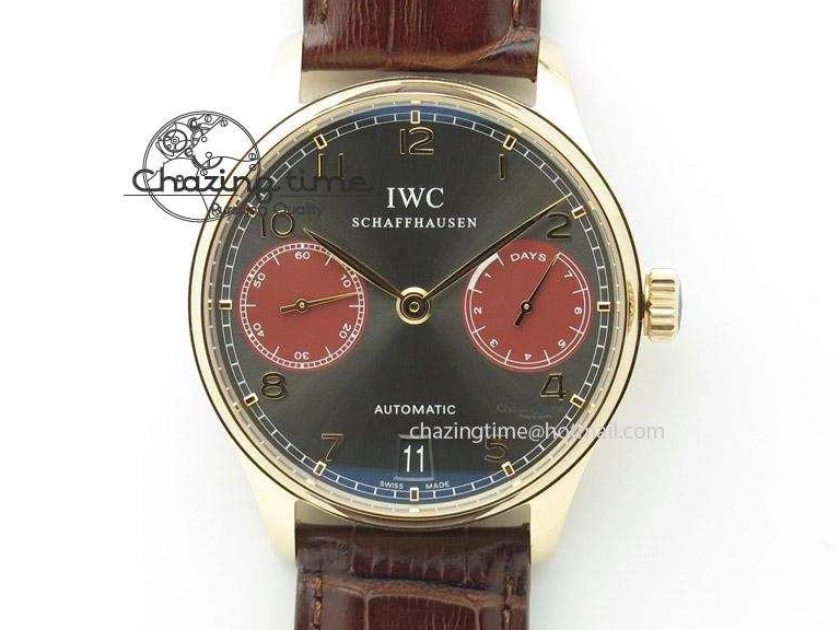 MIROTIME 0331 Portuguese Real PR IW500127 RG ZF 1:1 Best Edition Grey Red Dial On Brown Leather Strap A52010 V AllSeason 7331